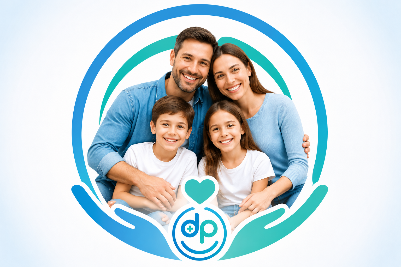 Família reunida dentro do logo do Dicas de plano de saúde